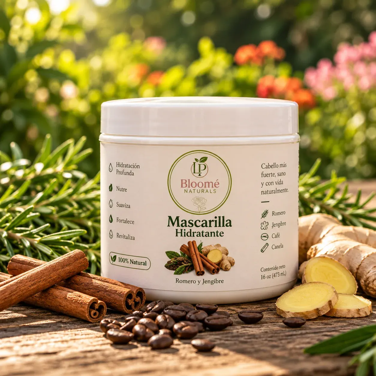 Mascarilla de Hidratación Profunda de Bloomé Naturals sobre fondo neutro